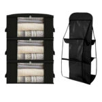 Pack de 4 Pièces: 3 Boite de Rangement Vêtement T1 et 1 Organisateur Suspendu double face avec 6 poches de rangements à Sac à Main