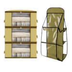 Pack de 4 Pièces: 3 Boite de Rangement Vêtement T1 et 1 Organisateur Suspendu double face avec 6 poches de rangements à Sac à Main
