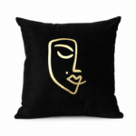 Coussin carrée en noir motif Women Face doré