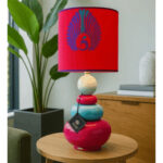 Lampe à poser abat-jour de haute gamme en wax pied galets en céramique de style vintage de la Collection Zen N° 78 – Image 2