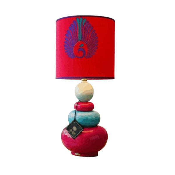 Lampe à poser abat-jour de haute gamme en wax pied galets en céramique de style vintage de la Collection Zen N° 78