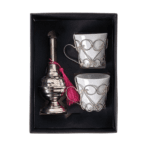 Coffret cadeau haut de gamme duo plaisir 3 pièces * Service à café design Sidi Bou Saïd en fine porcelaine et du cuivre martelé fait à la main – Image 3