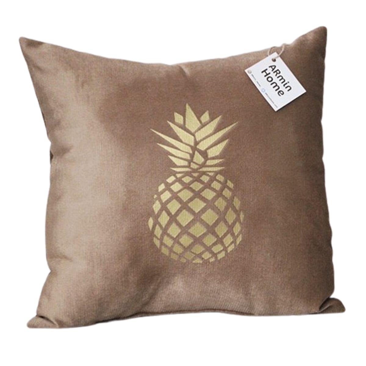 ARH 7025 Coussin carrée marron haut de gamme en velours de qualité supérieure motif Ananas brodé doré de style vintage – Image 1