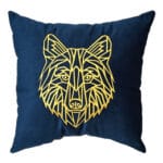 Coussin carrée bleu roi haut de gamme en velours de qualité supérieure motif loup brodé doré de style vintage