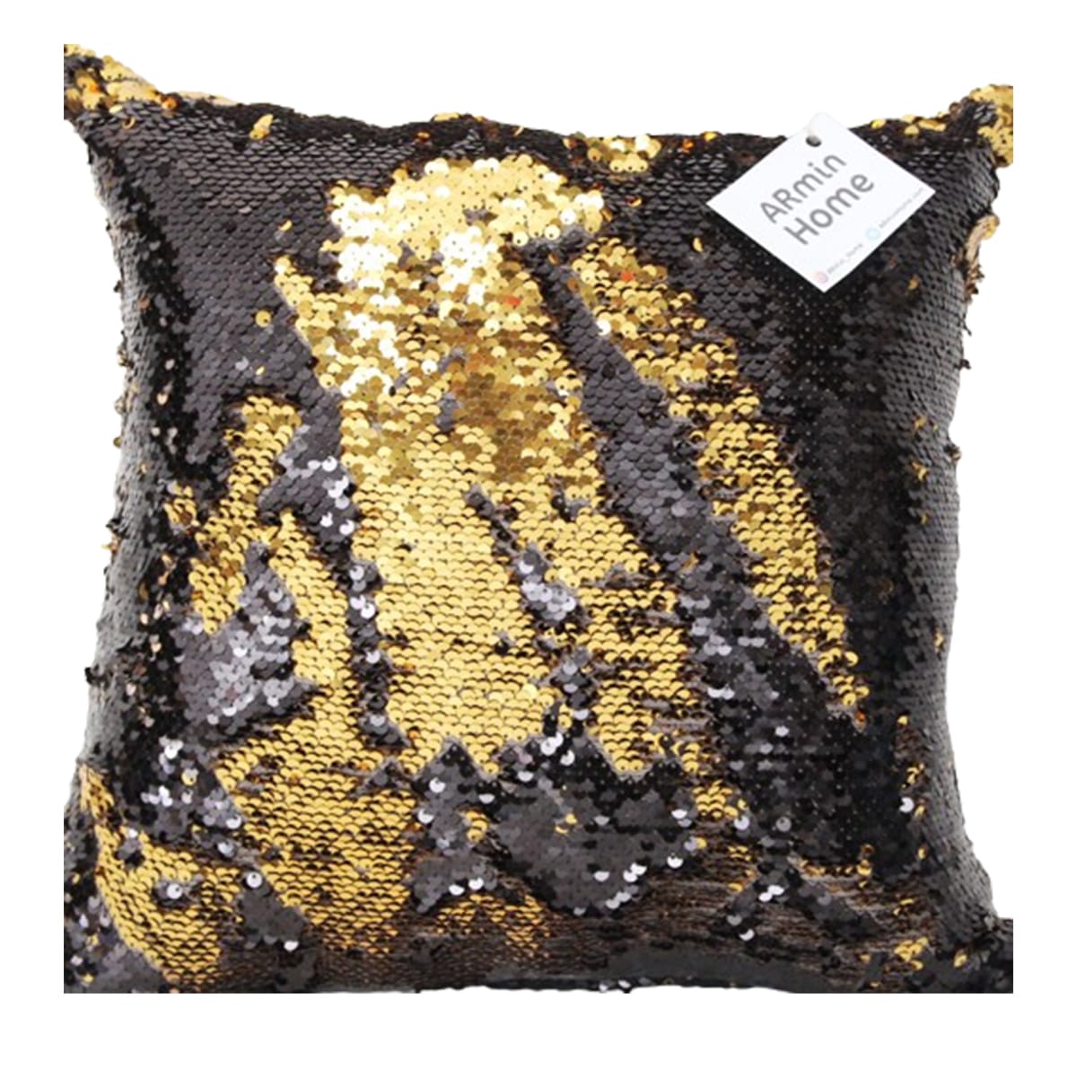 ARH 7210 Coussin à paillettes réversible haut de gamme carrée noir et doré de qualité supérieure de style vintage – Image 1