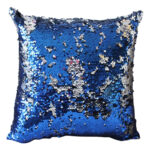 Coussin à paillettes réversible haut de gamme carrée bleu foncé  et argent de qualité supérieure de style vintage