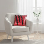 Coussin à paillettes réversible haut de gamme carrée noir et rouge de qualité supérieure de style vintage – Image 2