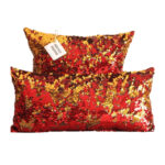 Duo Coussin à paillettes réversible haut de gamme carrée et rectangulaire en rouge et doré de qualité supérieure de style vintage