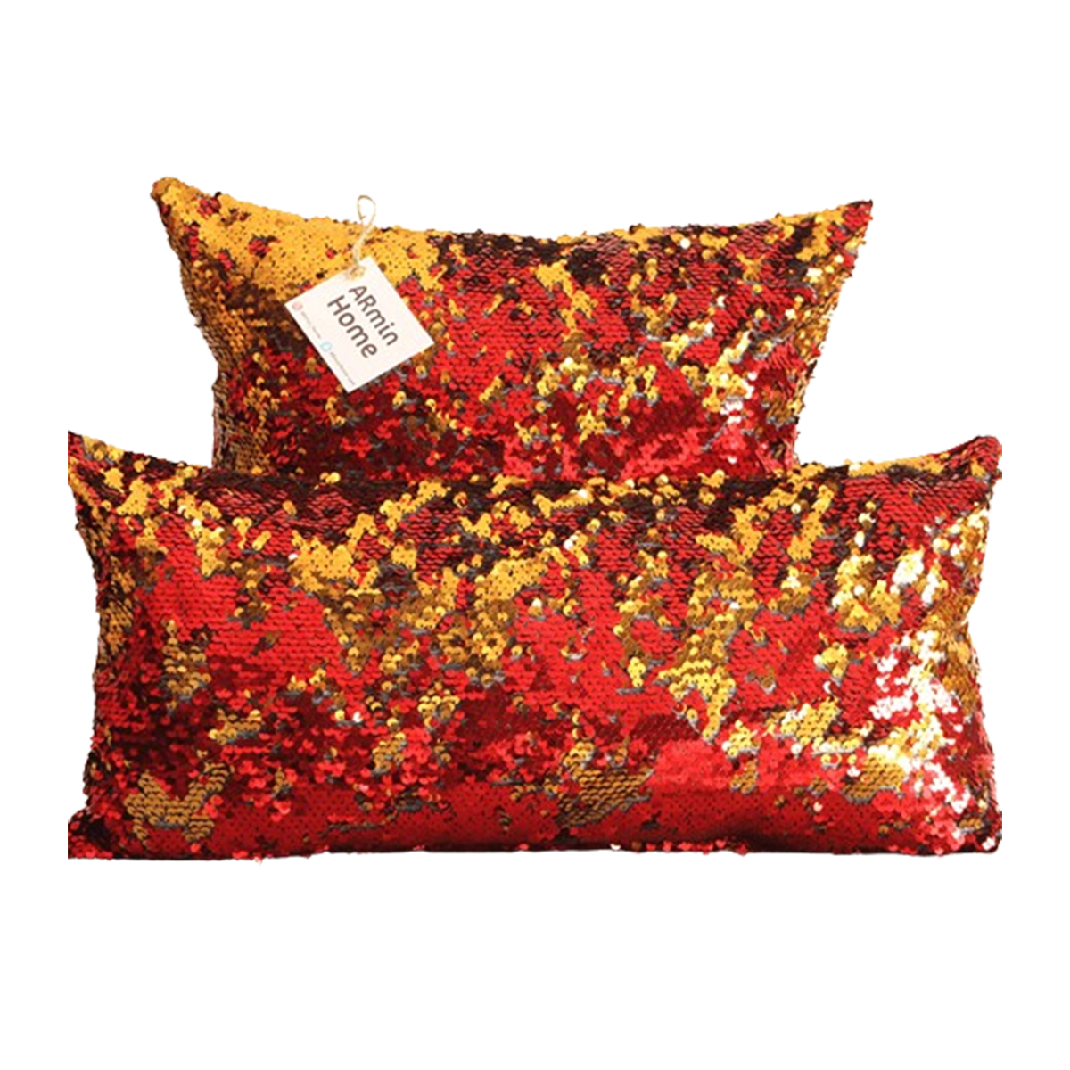 ARH 7221 Duo Coussin à paillettes réversible haut de gamme carrée et rectangulaire en rouge et doré de qualité supérieure de style vintage – Image 1