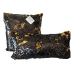 Duo Coussin à paillettes réversible haut de gamme carrée et rectangulaire en noir et doré de qualité supérieure de style vintage