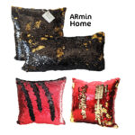 Duo Coussin à paillettes réversible haut de gamme carrée et rectangulaire en noir et doré de qualité supérieure de style vintage – Image 3