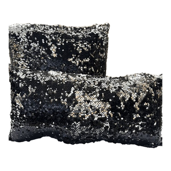 Duo Coussin à paillettes réversible haut de gamme carrée et rectangulaire en noir et argent de qualité supérieure de style vintage