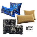 Duo Coussin à paillettes réversible haut de gamme carrée et rectangulaire en noir et argent de qualité supérieure de style vintage – Image 3