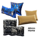 Duo Coussin à paillettes réversible haut de gamme carrée et rectangulaire en bleu foncé  et argent de qualité supérieure de style vintage – Image 3
