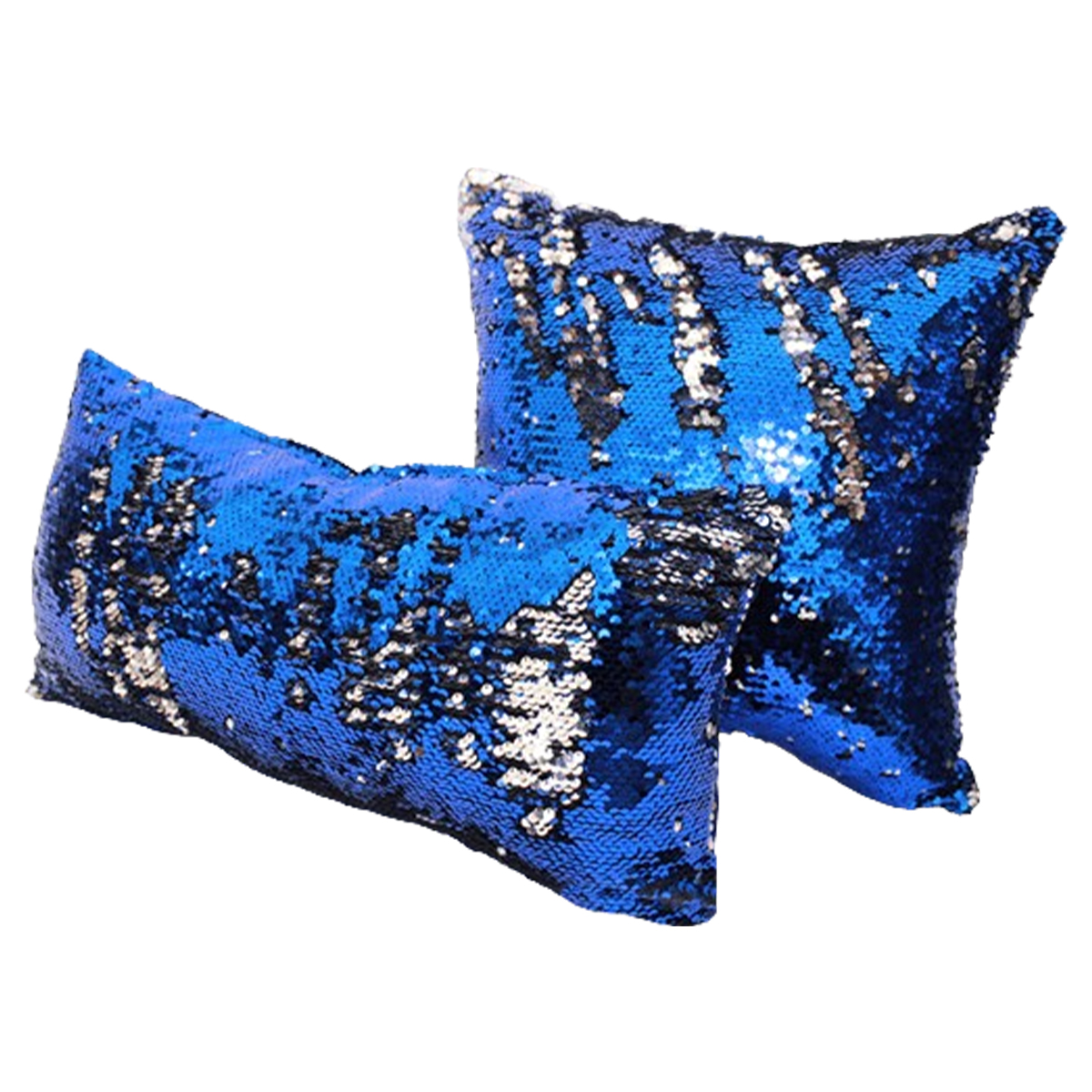 ARH 7224 Duo Coussin à paillettes réversible haut de gamme carrée et rectangulaire en bleu foncé et argent de qualité supérieure de style vintage – Image 1