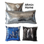 Duo Coussin à paillettes réversible haut de gamme rectangulaire en argent uni de qualité supérieure de style vintage – Image 3