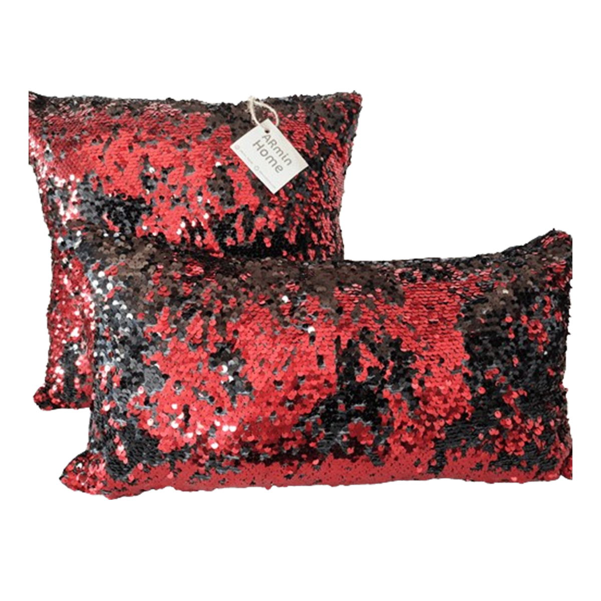 ARH 7228 Duo Coussin à paillettes réversible haut de gamme carrée et rectangulaire en rouge et noir de qualité supérieure de style vintage – Image 1