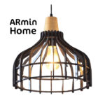 Suspension design Armin Home noir en bois Suspension ajourée en lamelles de bois et fibres de style vintage fabrication artisanale T5