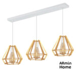 Suspension 3 Lampes Doré design Armin Home en bois Suspension ajourée en lamelles de bois de style vintage fabrication artisanale T3