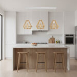 Suspension 3 Lampes Doré design Armin Home en bois Suspension ajourée en lamelles de bois de style vintage fabrication artisanale T3 – Image 2