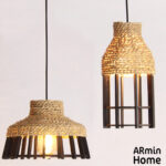 Suspension Kabbous noir Lampes design Armin Home Suspension ajourée en lamelles de bois et fibre naturelle de style vintage fabrication artisanale T7 – Image 2
