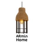 Suspension Fanous noir Lampes design Armin Home en bois Suspension ajourée en lamelles de bois et fibre naturelle de style vintage fabrication artisanale