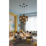 Suspension Fanous noir Lampes design Armin Home en bois Suspension ajourée en lamelles de bois et fibre naturelle de style vintage fabrication artisanale – Image 3