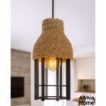 Suspension Fanous noir Lampes design Armin Home en bois Suspension ajourée en lamelles de bois et fibre naturelle de style vintage fabrication artisanale – Image 4