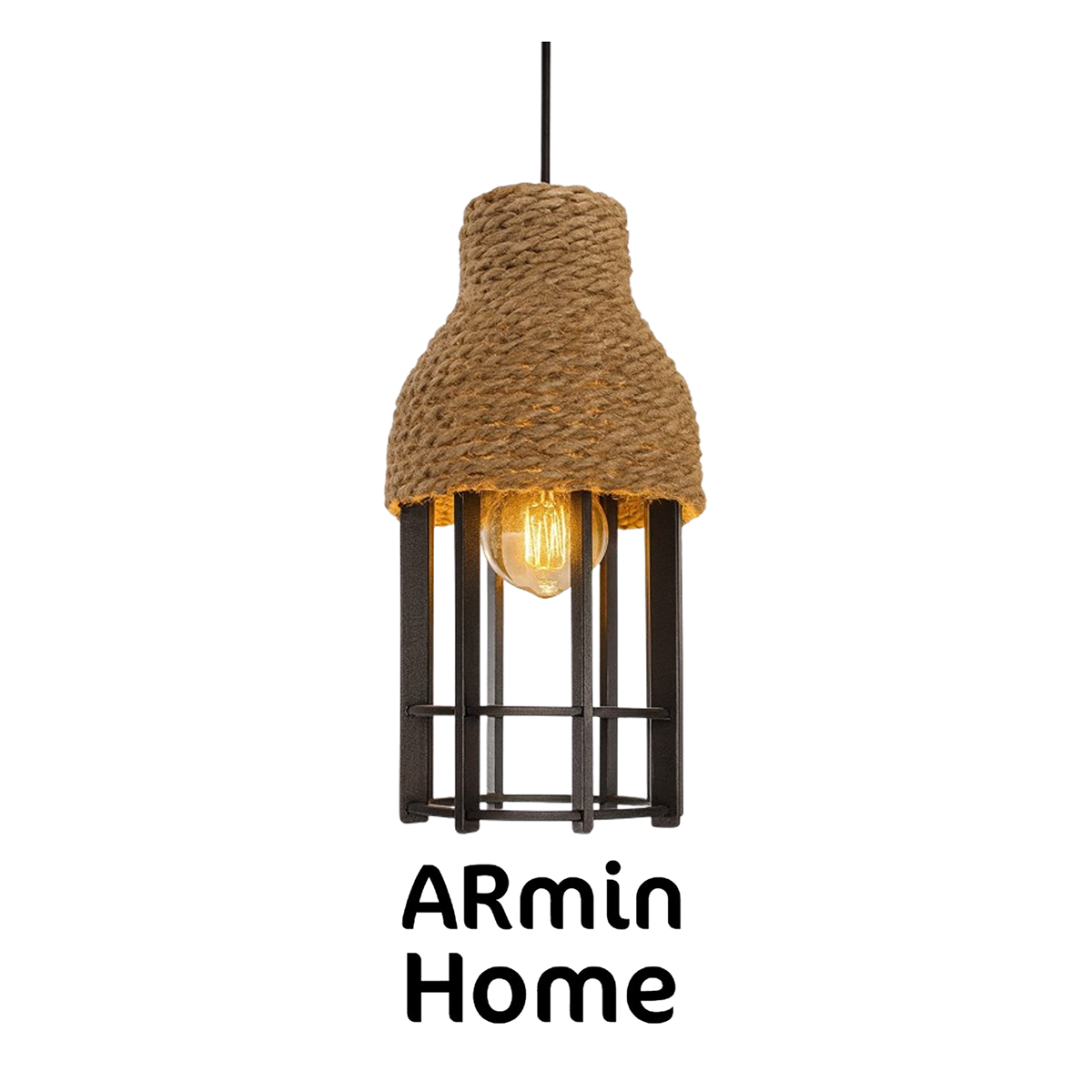 ARH 8031 Suspension Fanous noir Lampes design Armin Home en bois Suspension ajourée en lamelles de bois et fibre naturelle de style vintage fabrication artisanale – Image 1