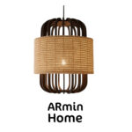 Suspension Cordy noir Lampes design Armin Home en bois Suspension ajourée en lamelles de bois et fibre naturelle de style vintage fabrication artisanale T7