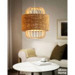 Suspension Cordy beige Lampes design Armin Home en bois Suspension ajourée en lamelles de bois et fibre naturelle de style vintage fabrication artisanale T7 – Image 2