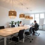 Suspension Cordy beige Lampes design Armin Home en bois Suspension ajourée en lamelles de bois et fibre naturelle de style vintage fabrication artisanale T7 – Image 4