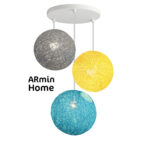 Suspension 3 globes colorés en rotin design Armin Home tressé à la main en fil de rotin de style vintage fabrication artisanale T1