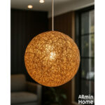 Suspension globes doré en rotin design Armin Home tressé à la main en fil de rotin de style vintage fabrication artisanale T1 – Image 3