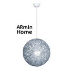 Suspension globes gris en rotin design Armin Home tressé à la main en fil de rotin de style vintage fabrication artisanale T1