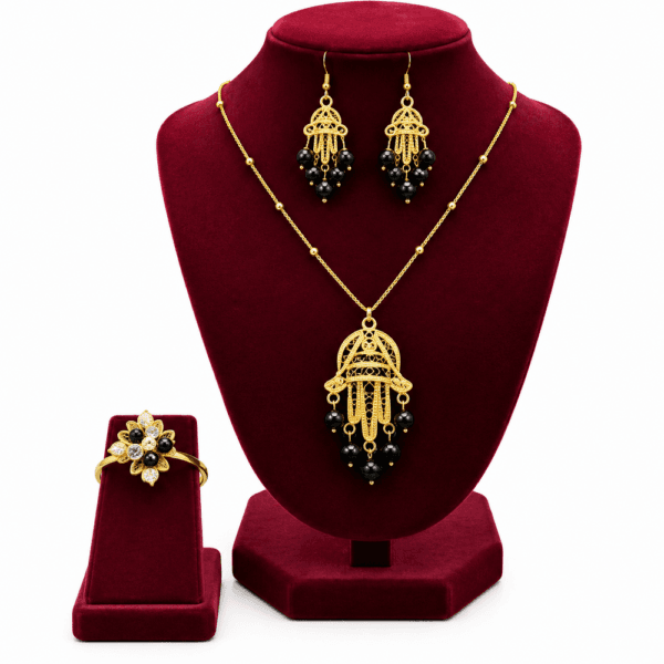 Coffret de Parure design vintage khamsa motifs Amber en cuivre trempé dans de l’or Une  pièce unique artisanal