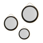 Ensemble Trio Miroir rond en bois massif peint noir  ARH 2853