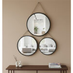 Ensemble Trio Miroir rond en bois massif peint noir  ARH 2853 – Image 2