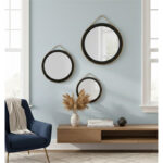 Ensemble Trio Miroir rond en bois massif peint noir  ARH 2853 – Image 3
