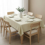 Ensemble 1 Nappe et 6 Serviette de Table haut de gamme en écru confectionnée en 100% lin قمرايا raffinées fait à la main M24 – Image 2