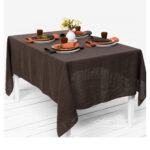 Ensemble 1 Nappe et 6 Serviette de Table haut de gamme en Marron confectionnée en 100% lin قمرايا raffinées fait à la main M28 – Image 3