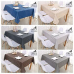 Nappe rectangulaire marron haut de gamme confectionnée en 100% lin قمرايا raffinées fait à la main – Image 3