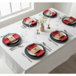 Ensemble de 6 Serviette de Table haut de gamme en Rouge confectionnée en 100% lin قمرايا raffinées fait à la main M66 – Image 3