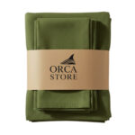 Ensemble 1 Nappe et 6 Serviette de Table haut de gamme en vert militaire confectionnée en 100% lin قمرايا raffinées fait à la main M11