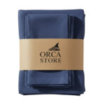 Ensemble 1 Nappe et 6 Serviette de Table haut de gamme en Bleu mer confectionnée en 100% lin قمرايا raffinées fait à la main M12