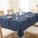 Ensemble 1 Nappe et 6 Serviette de Table haut de gamme en Bleu mer confectionnée en 100% lin قمرايا raffinées fait à la main M12 – Image 2