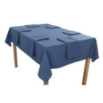 Ensemble 1 Nappe et 6 Serviette de Table haut de gamme en Bleu mer confectionnée en 100% lin قمرايا raffinées fait à la main M12 – Image 3