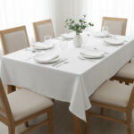 Ensemble 1 Nappe et 6 Serviette de Table haut de gamme en Blanc confectionnée en 100% lin قمرايا raffinées fait à la main M14 – Image 2