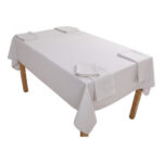 Ensemble 1 Nappe et 6 Serviette de Table haut de gamme en Blanc confectionnée en 100% lin قمرايا raffinées fait à la main M14 – Image 3