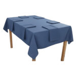 Ensemble 1 Nappe et 6 Serviette de Table haut de gamme en Bleu roi confectionnée en 100% lin قمرايا raffinées fait à la main M15 – Image 3